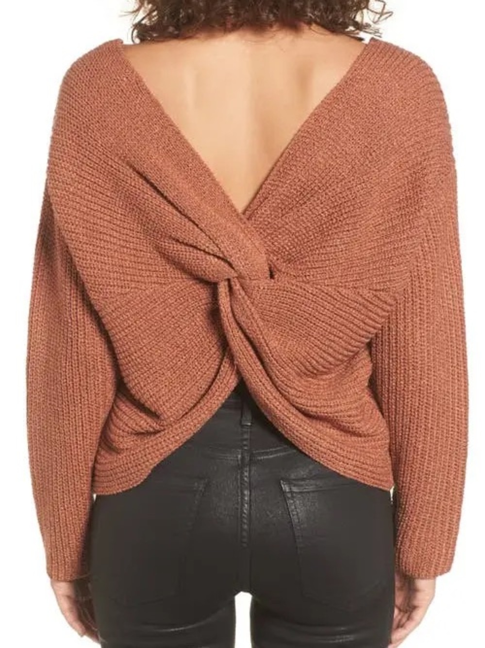ASTR The Label Ribbed Twist Back Sweater